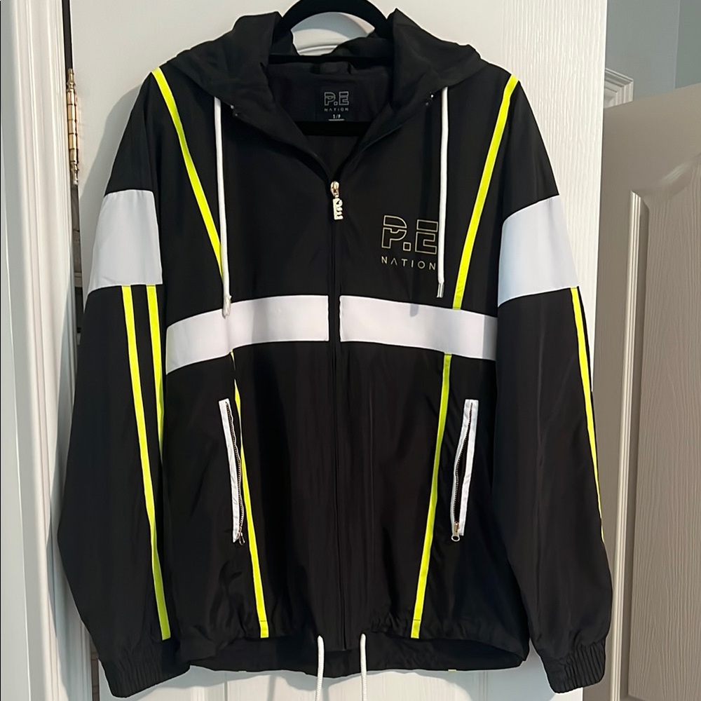 P.E Nation Black and White Windbreaker with Yellow Accents